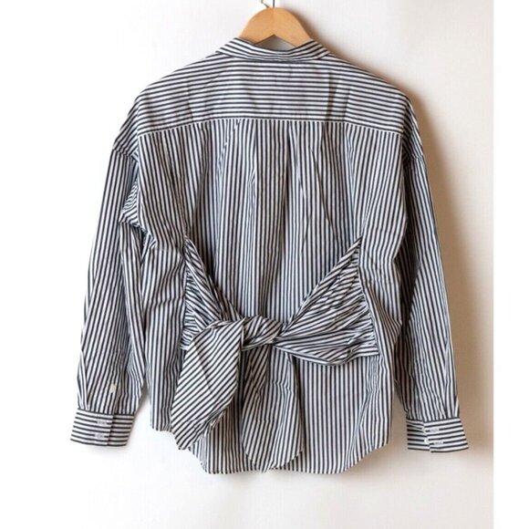 FRAME Women's Size S Button Down Long Sleeve Black White Stripe Tie in Back - Picture 7 of 7
